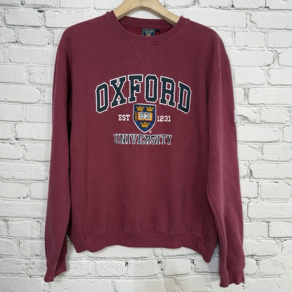 Vintage Official Oxford University Sweatshirt L Maroon Crewneck Boxy Union Jack - Picture 1 of 16